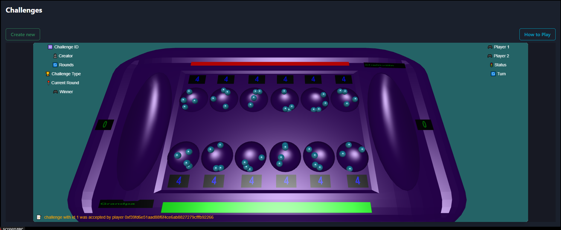 Detailed view of Oware board setup