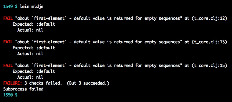 A lein-midje failure
