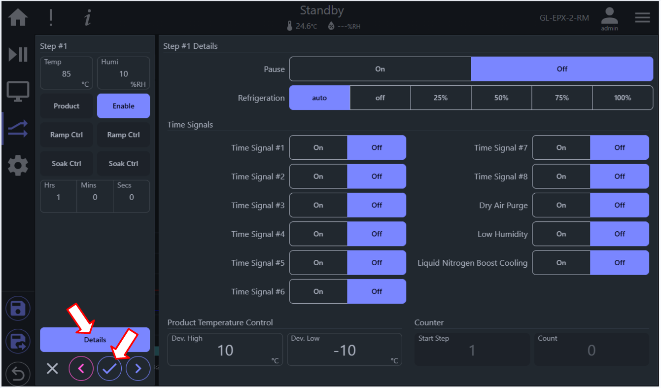 Confirm refrigeration and time signals configuration