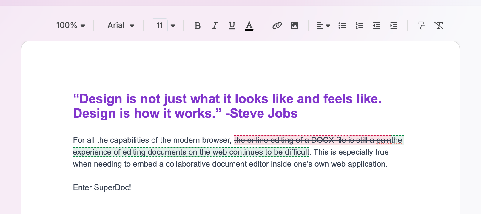 SuperDoc editor screenshot