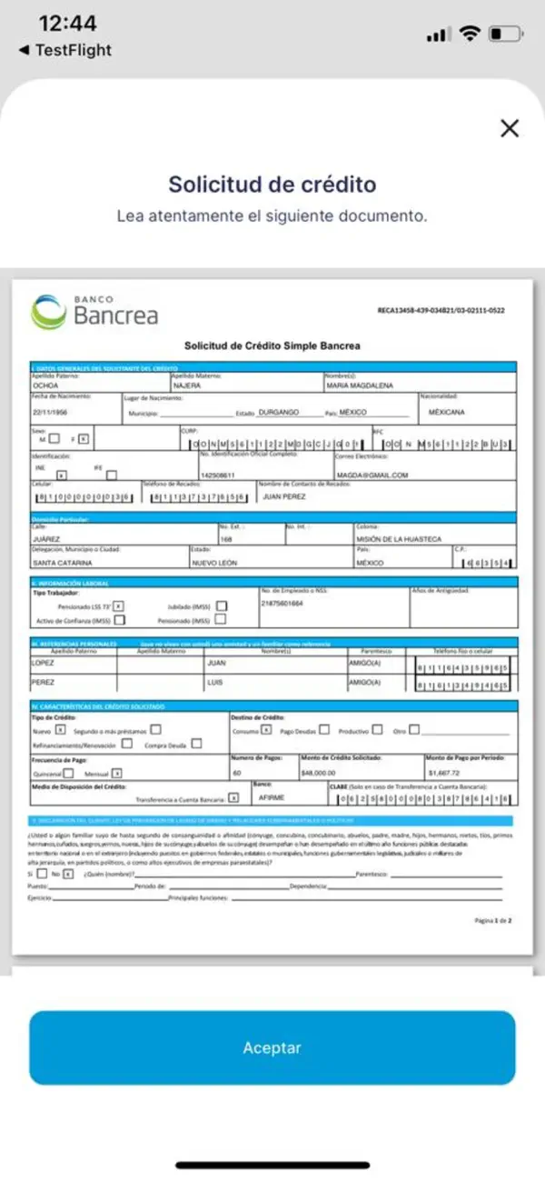 CrediBancrea proof of address upload view