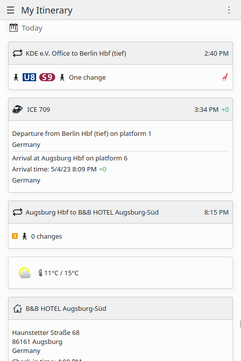 KDE Itinerary timeline view