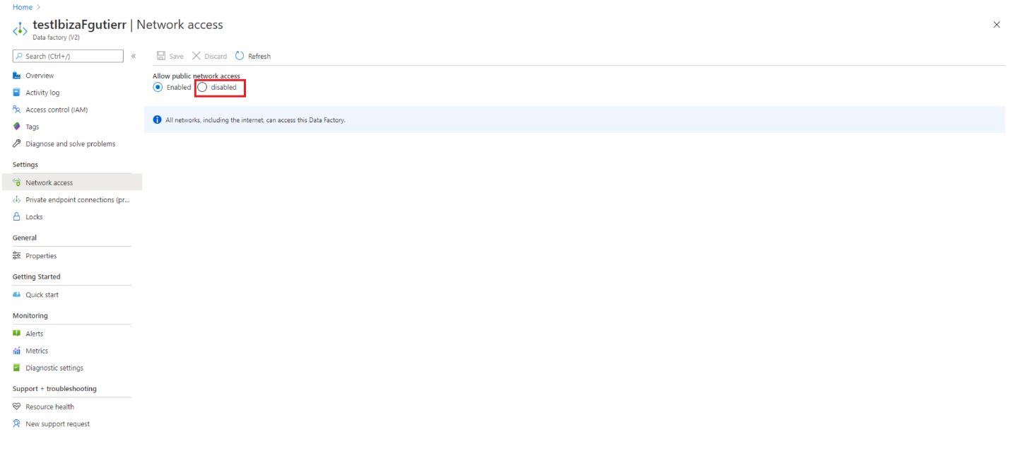 Azure Data Factory - Disable public network access