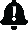 A black bell with a exclamation mark Description automatically generated