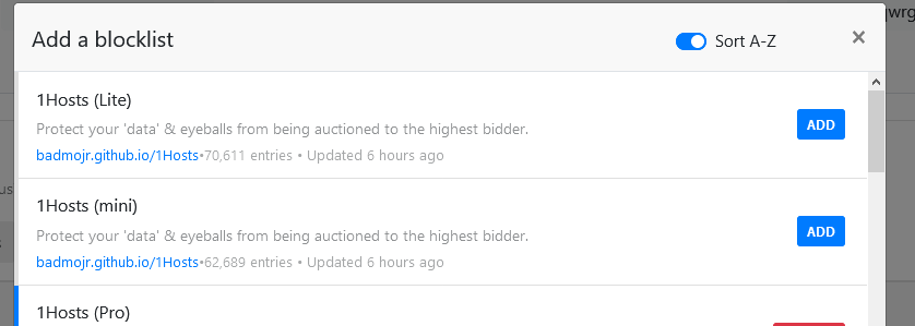Sort a-z blocklists