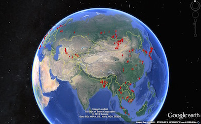 Google Earth overlaid with points generated from digital photo metadata