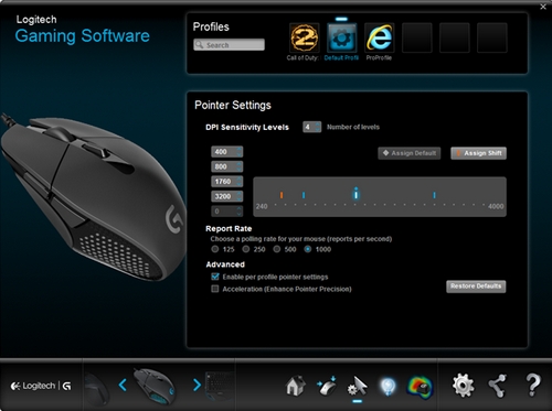 Logitech Gaming Software pointer settings