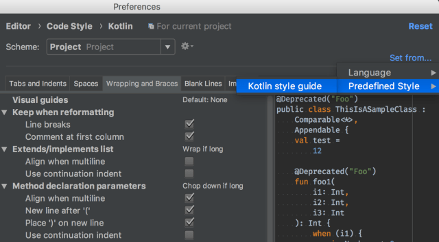 Kotlin code style settings