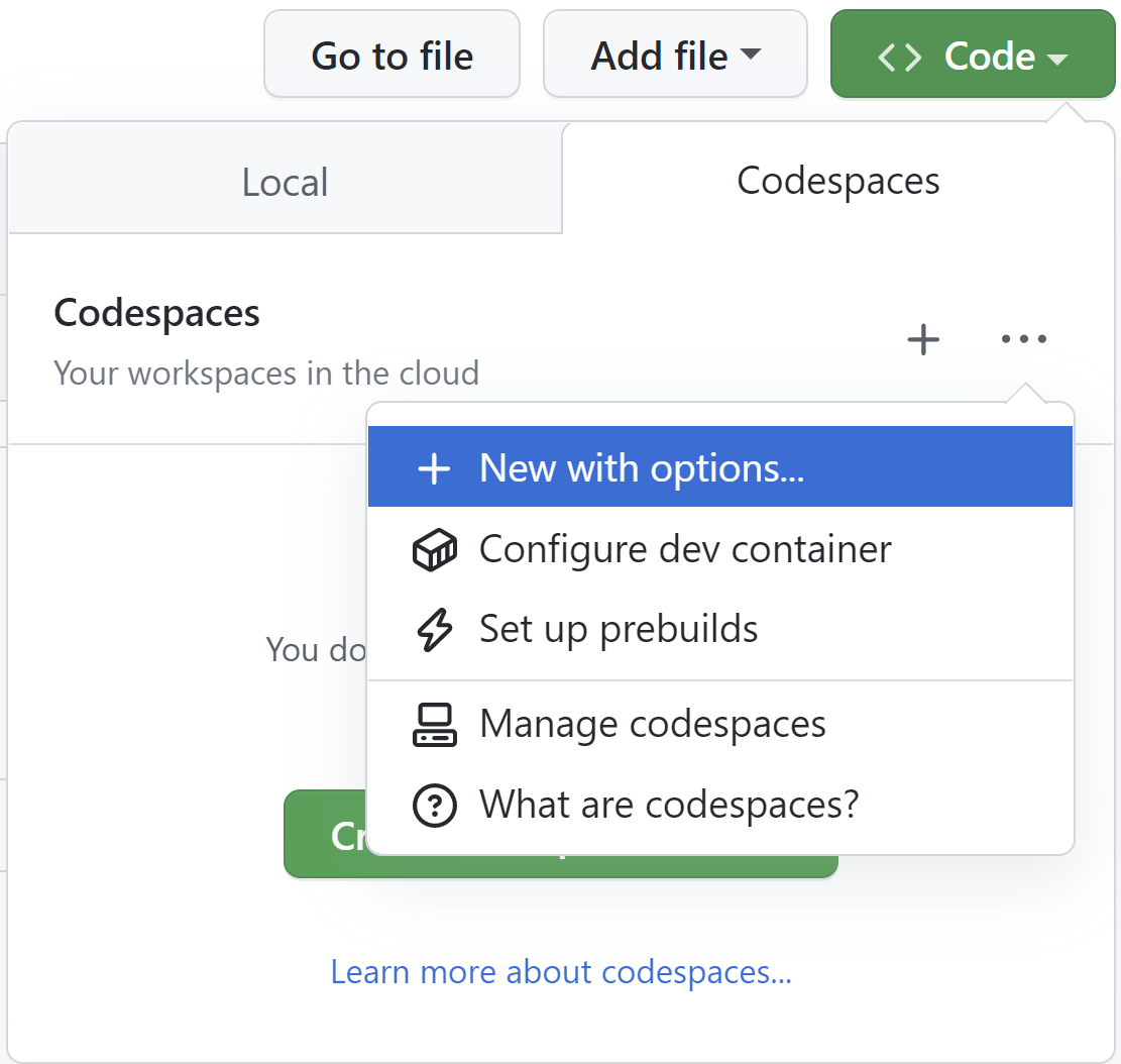 Configure and create codespace