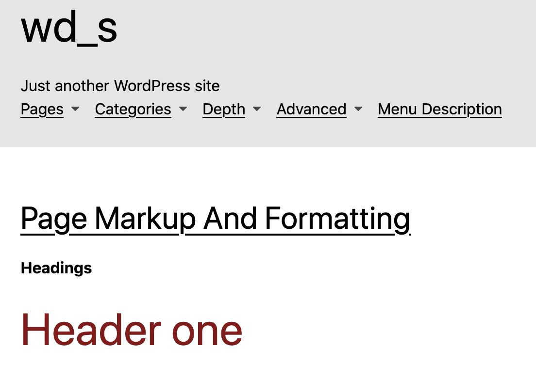 header styles on the frontend