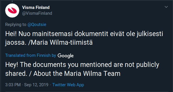 visma replying to my epic tweet in finnish