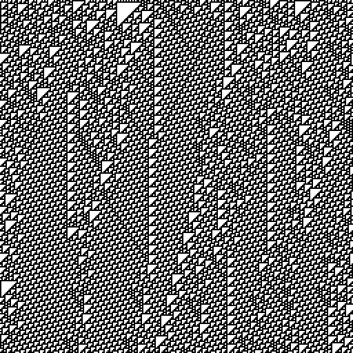 Rule 110 for 256 cells in 256 generations with an ever-changing random start configuration