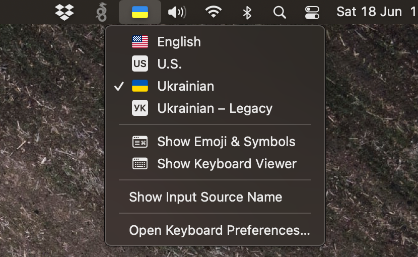 Keyboard layouts menu