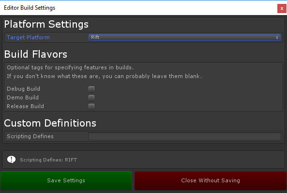 TBEditorBuildSettings window