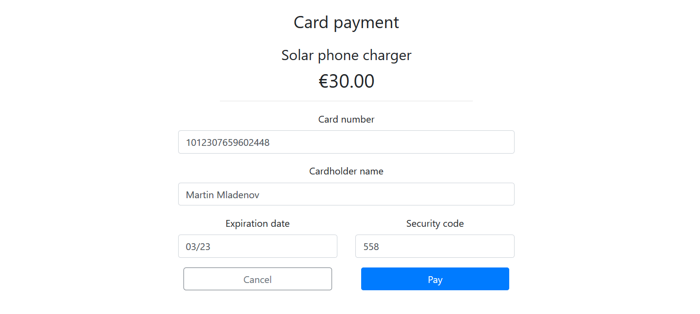 Card payment page