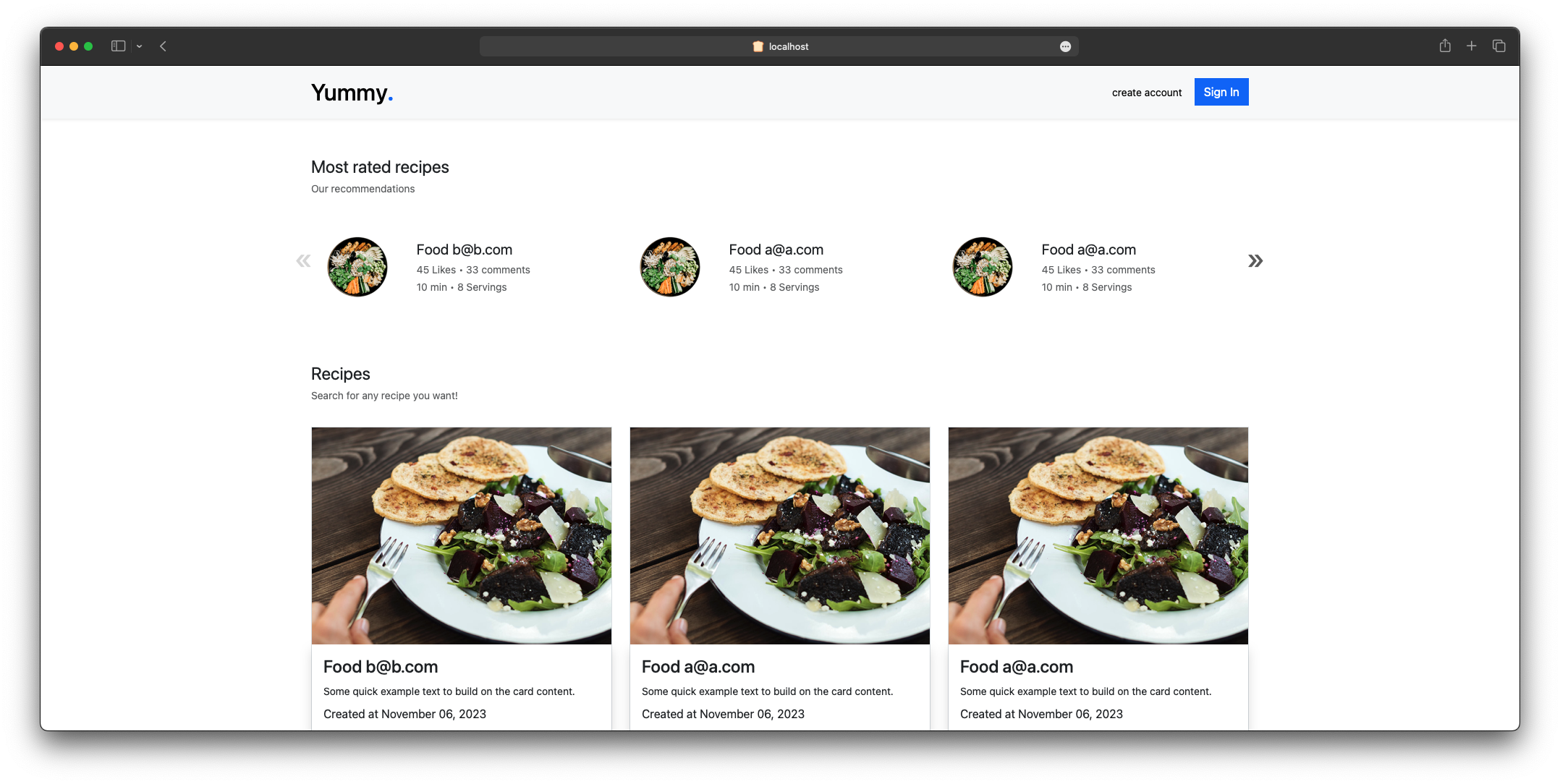 Recipes Page