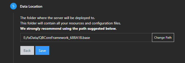 It is suggested to use the path txAdmin suggests