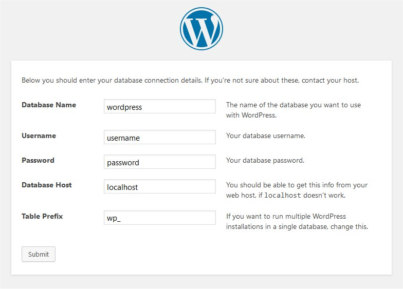 Wordpress install