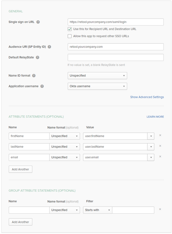 Sample Okta SAML Configuration