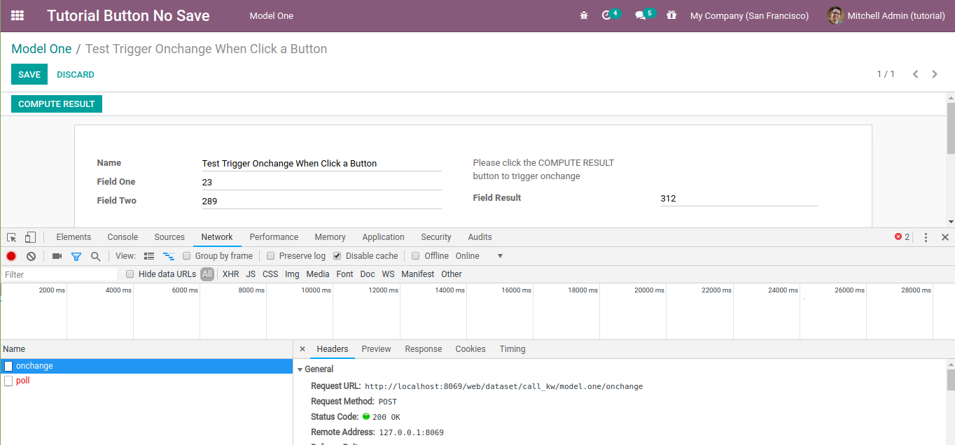 Trigger onchange function when click an odoo button