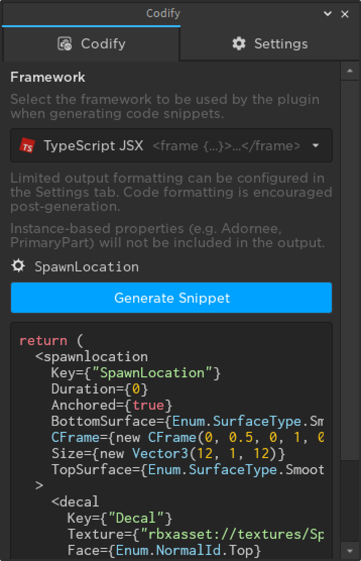 Screenshot showing TypeScript JSX generation