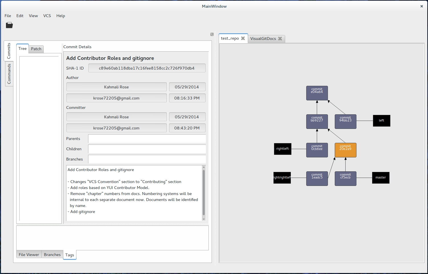 Visual Git Main Window