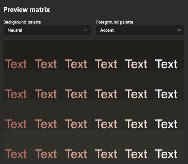 Screenshot of theme editor preview matrix