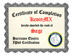 IPv6 Certification Badge for KevinMX