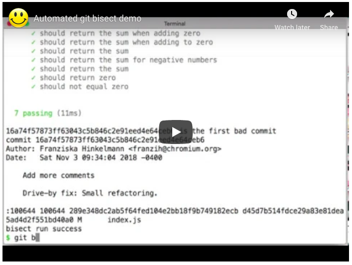 Automated git bisect in action