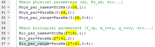 Indices in parameter file read