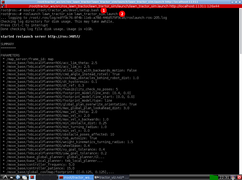 1 source /root/tractor_ws/devel/setup.bash | roslaunch lawn_tractor_sim lawn_tractor_sim.launch