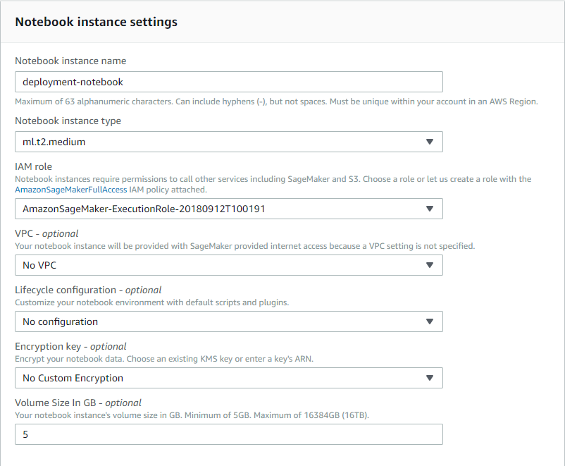 Notebook instance settings