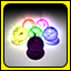 Six materia of different colors, including the Black Materia