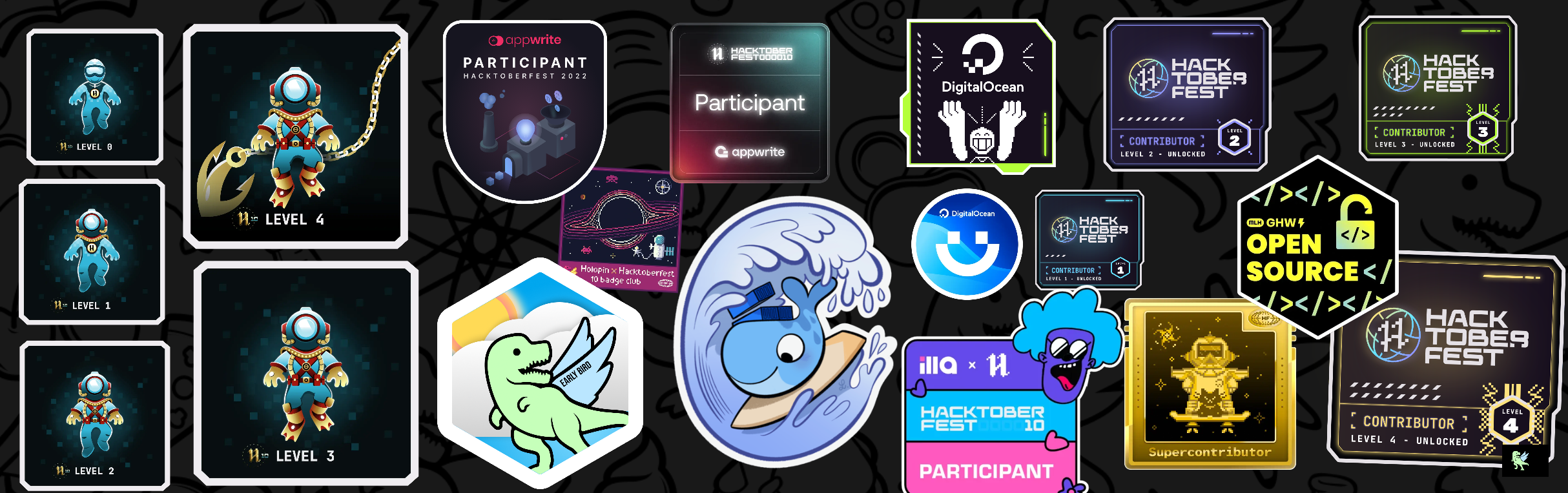 An image of @sanathan's Holopin badges, which is a link to view their full Holopin profile