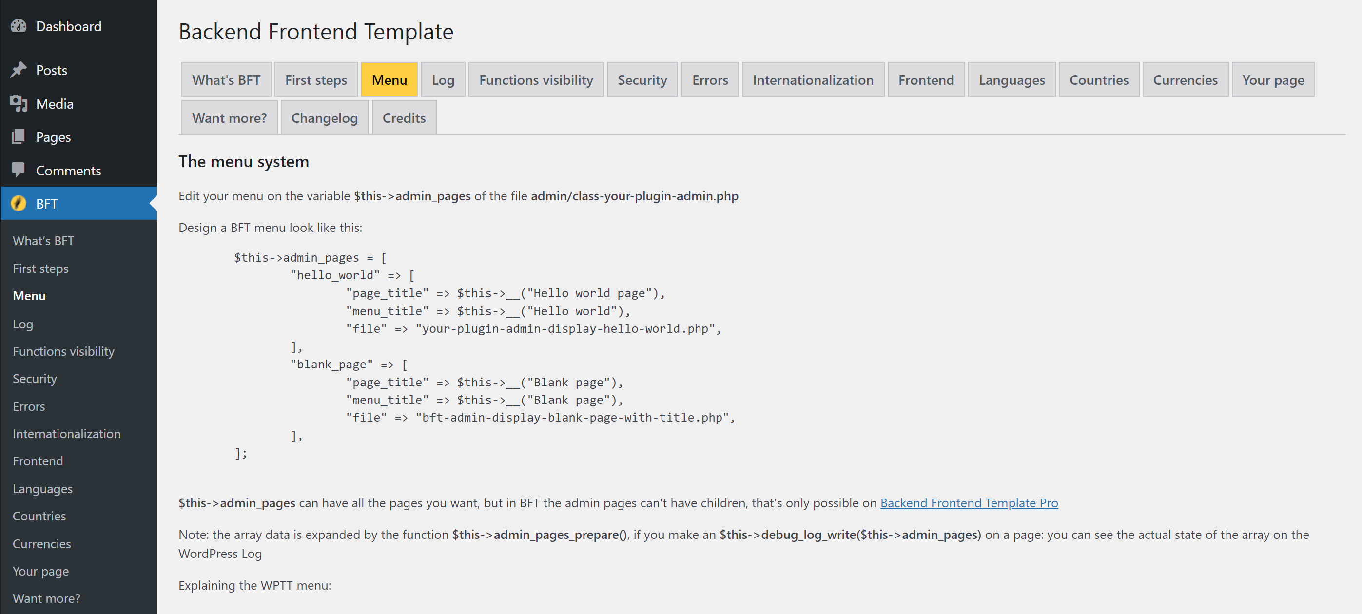 Backend Frontend Template: dashboard: the menu system