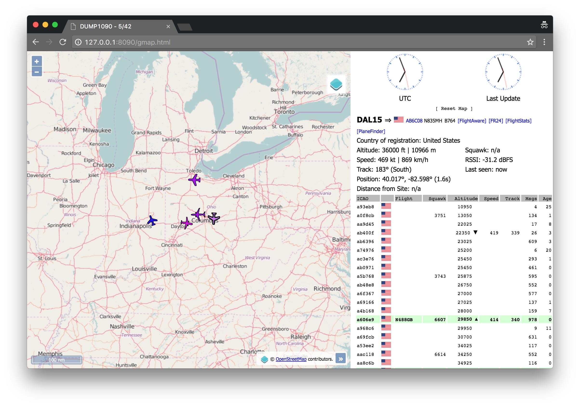 dump1090 in action