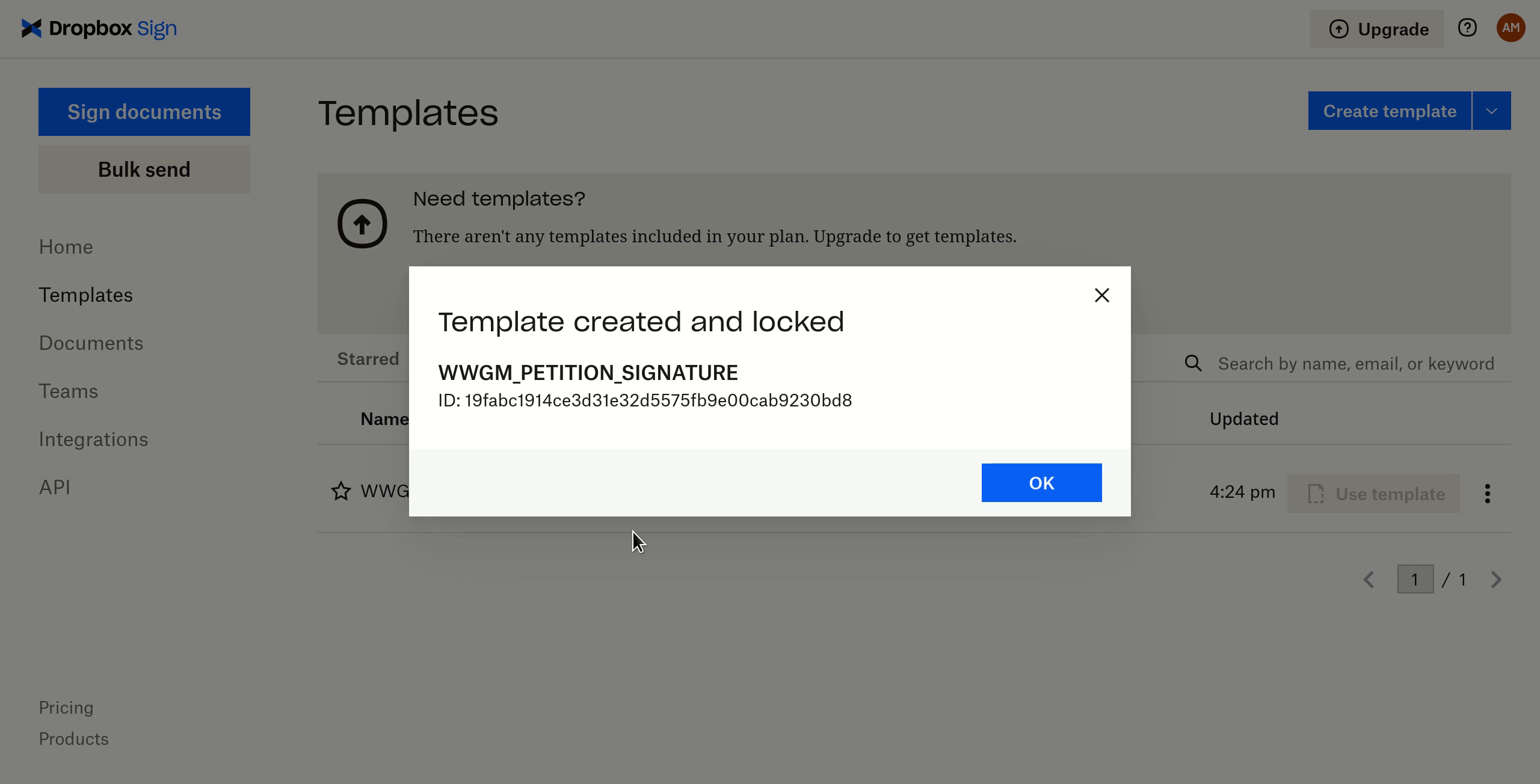 Create template on Dropbox Sign