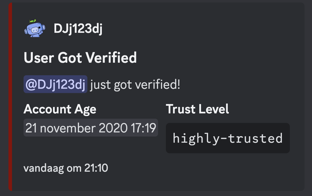 Verification embed with trust level.