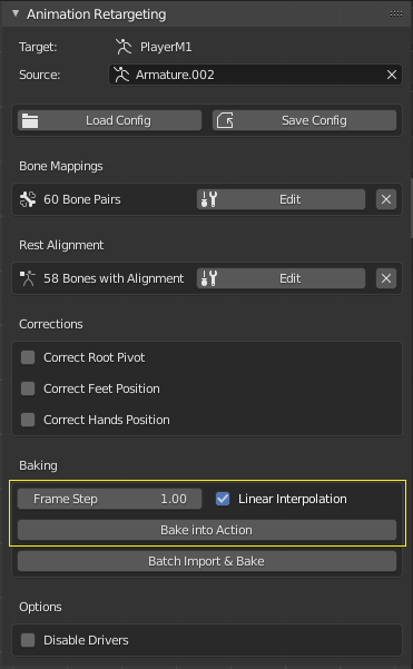 section for baking in the add-on panel