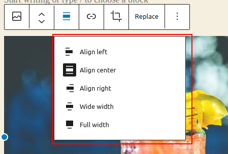 Image block alignment options