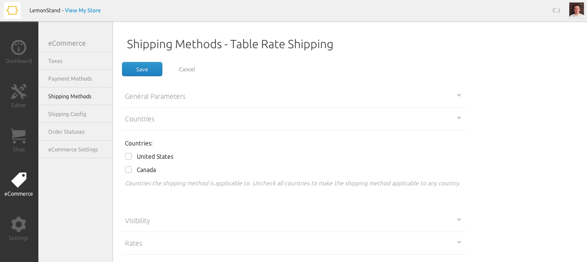 Shipping Method Countries