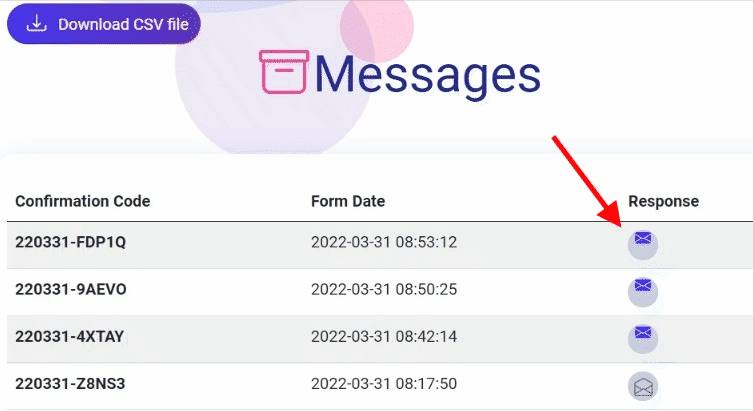 messages of forms builder on easy form builder WP plugin