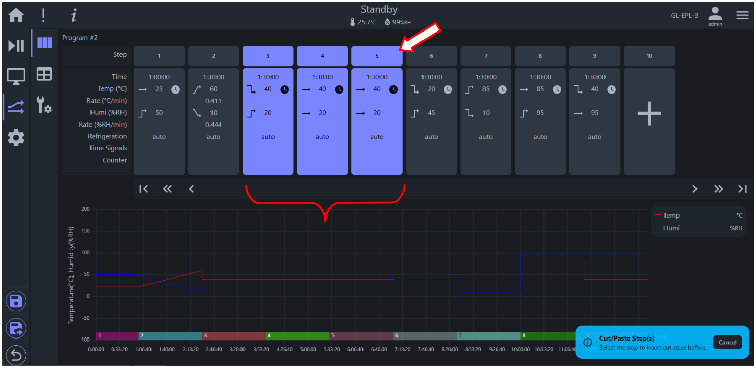 Selecting final step to set the range
