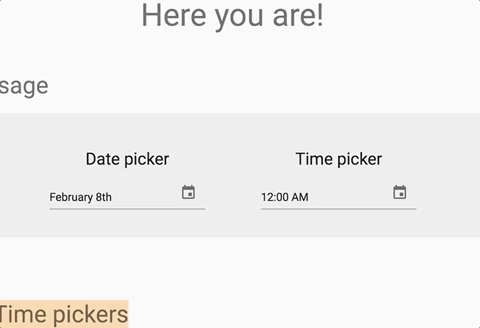 Date and time picker for material ui