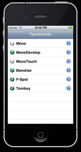 iPhone running MonoDevelop TouchCells