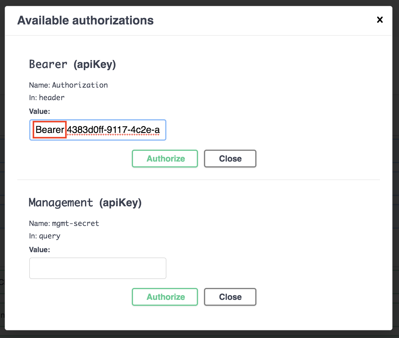 swagger ui authorize button