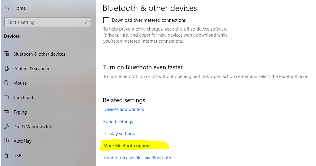 Image of bluetooth more options popup