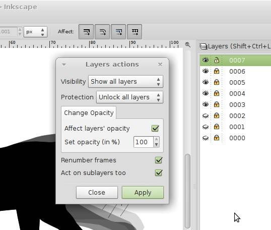 Layers actions window