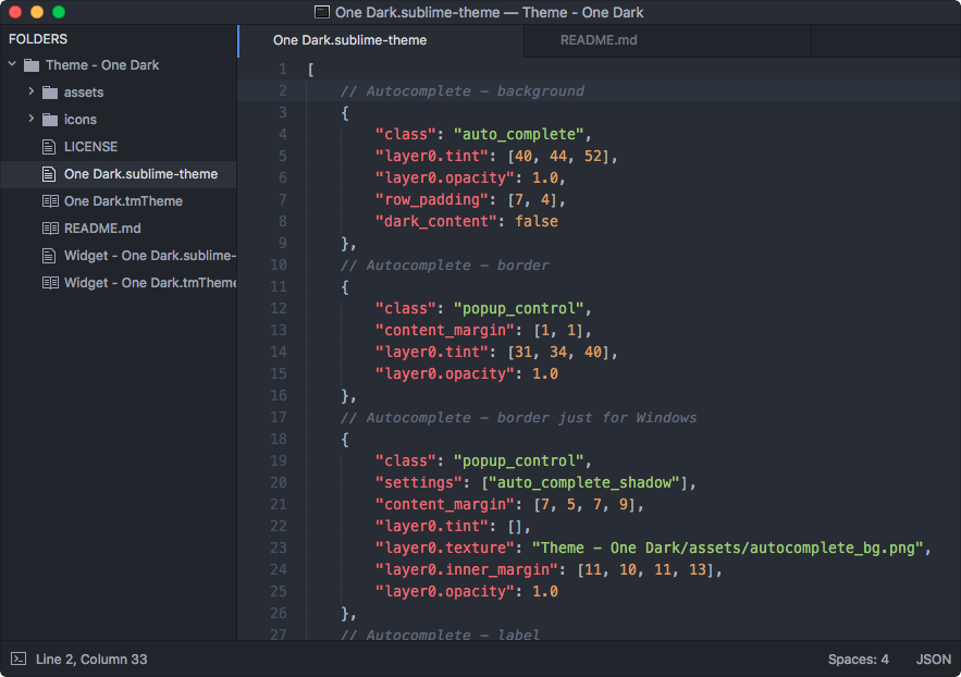 Sublime Text - One Dark theme