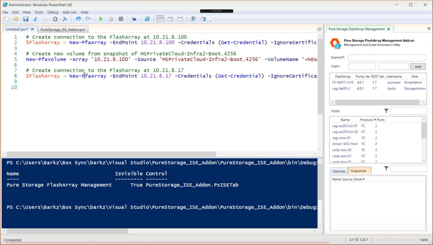 Pure Storage PowerShell ISE Add-on